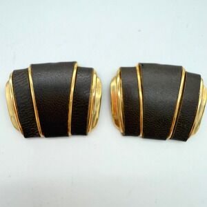 Vintage Bluette France Leather Wrapped Gold Tone Shoe Clips Buckles